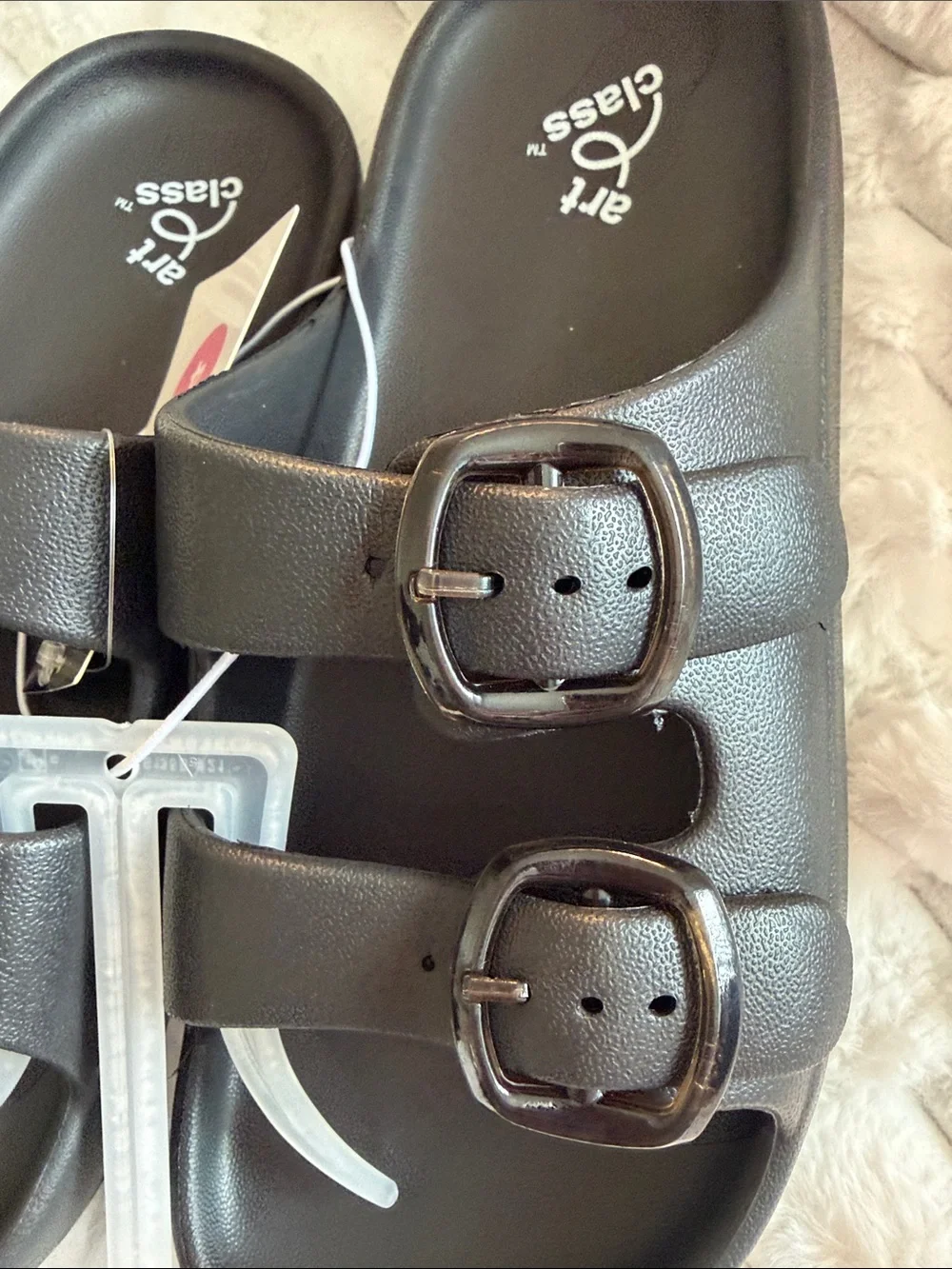 art class Black Double-Buckle Slide Sandals for Kids